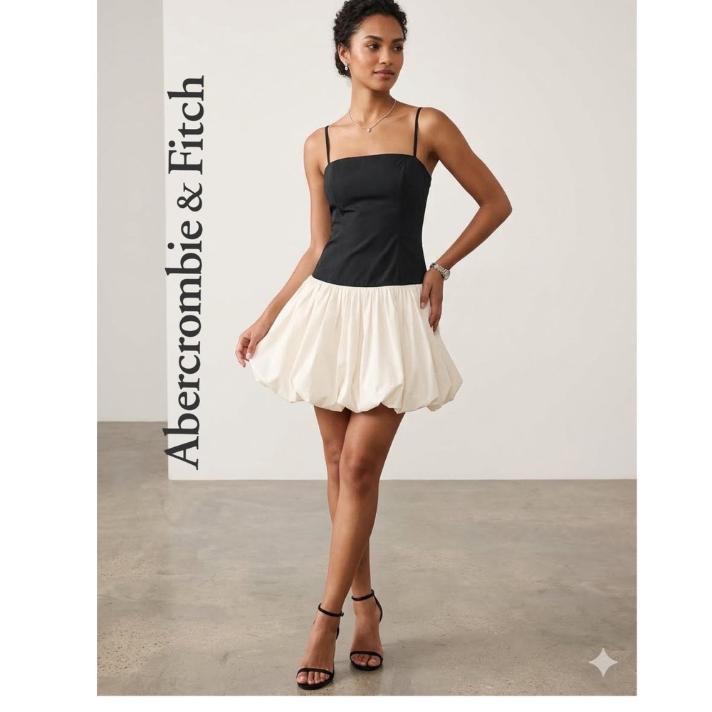 Abercrombie & Fitch Two-Tone Bubble Skirt Mini Dress Black White Large Summery